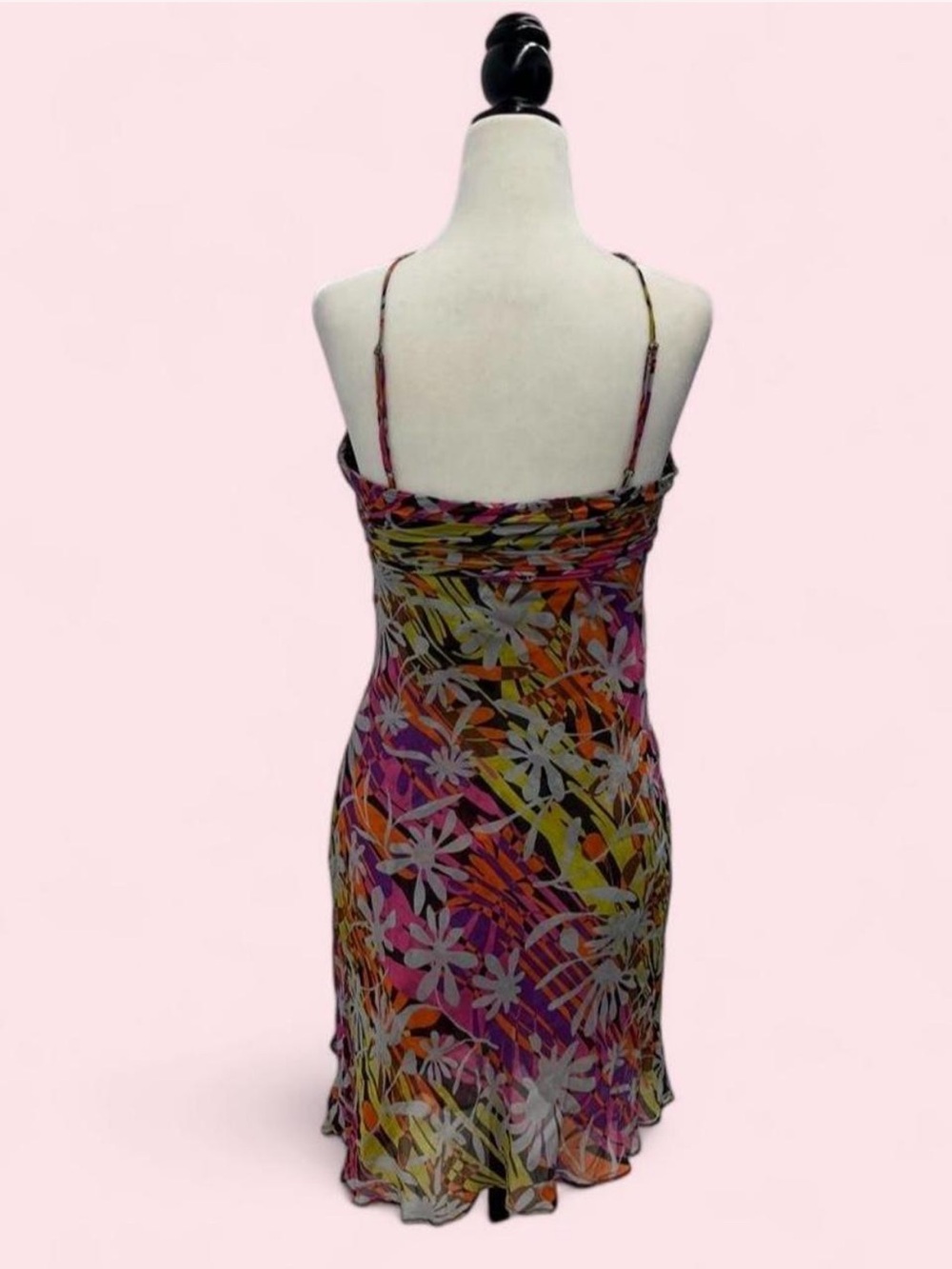 Y2K BCBG Max Azria 100% Silk Floral Halter Dress Fairy Boho - Picture 4 of 8